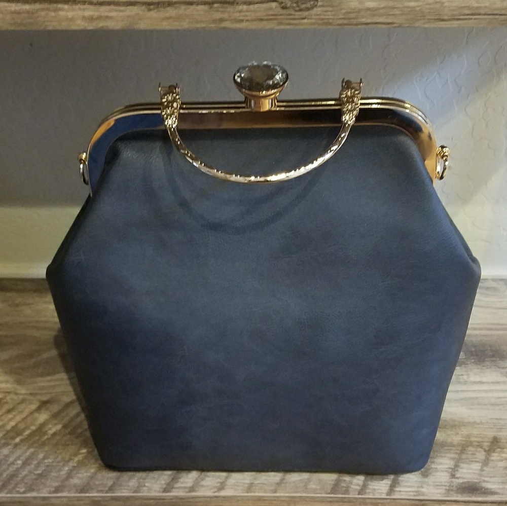 Alyssa navy blue leather handbag